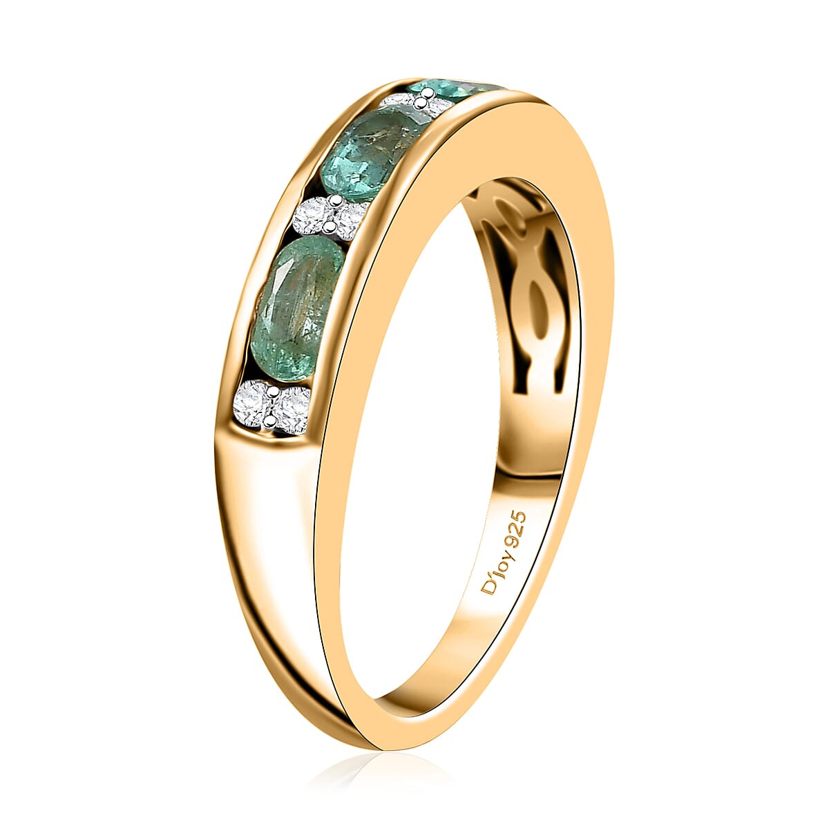 D'Joy Premium Kagem Zambian Emerald and Moissanite 1.10 ctw Ring in 18K Vermeil Yellow Gold Over Sterling Silver (Size 6.0) image number 3