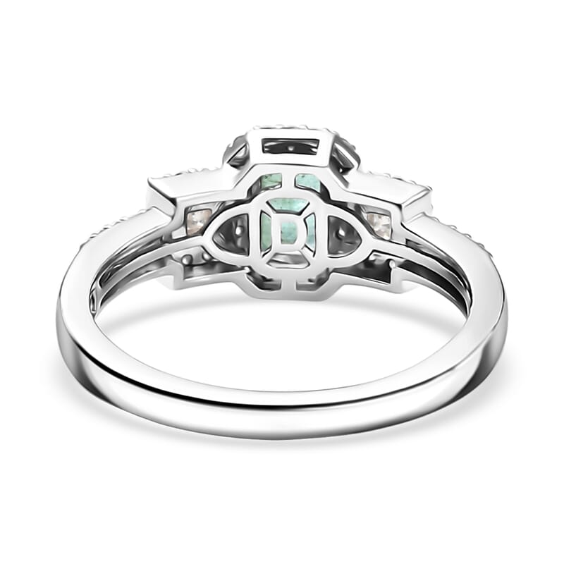 D'Joy Premium Kagem Zambian Emerald and Moissanite 1.10 ctw Ring in Rhodium Over Sterling Silver (Size 6.0)