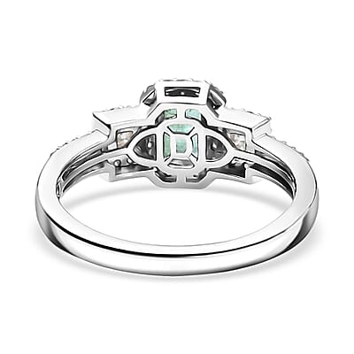 D'Joy Premium Kagem Zambian Emerald and Moissanite 1.10 ctw Ring in Rhodium Over Sterling Silver (Size 7.0)