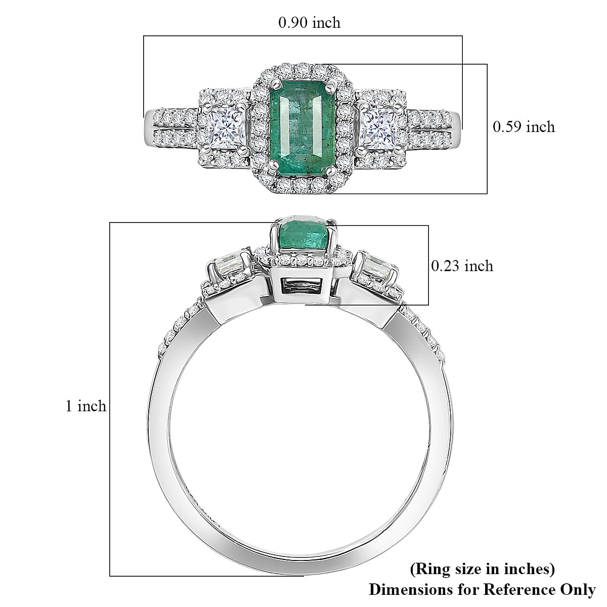 D'Joy Premium Kagem Zambian Emerald and Moissanite 1.10 ctw Ring in Rhodium Over Sterling Silver (Size 9.0)