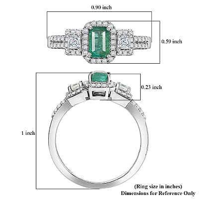 D'Joy Premium Kagem Zambian Emerald and Moissanite 1.10 ctw Ring in Rhodium Over Sterling Silver (Size 9.0)