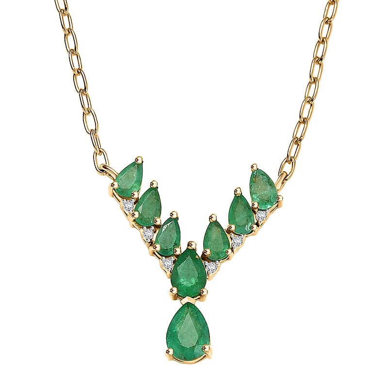 D'Joy AAA Kagem Zambian Emerald and Moissanite 2.10 ctw Necklace in 18K Vermeil Yellow Gold Over Sterling Silver 18 Inches
