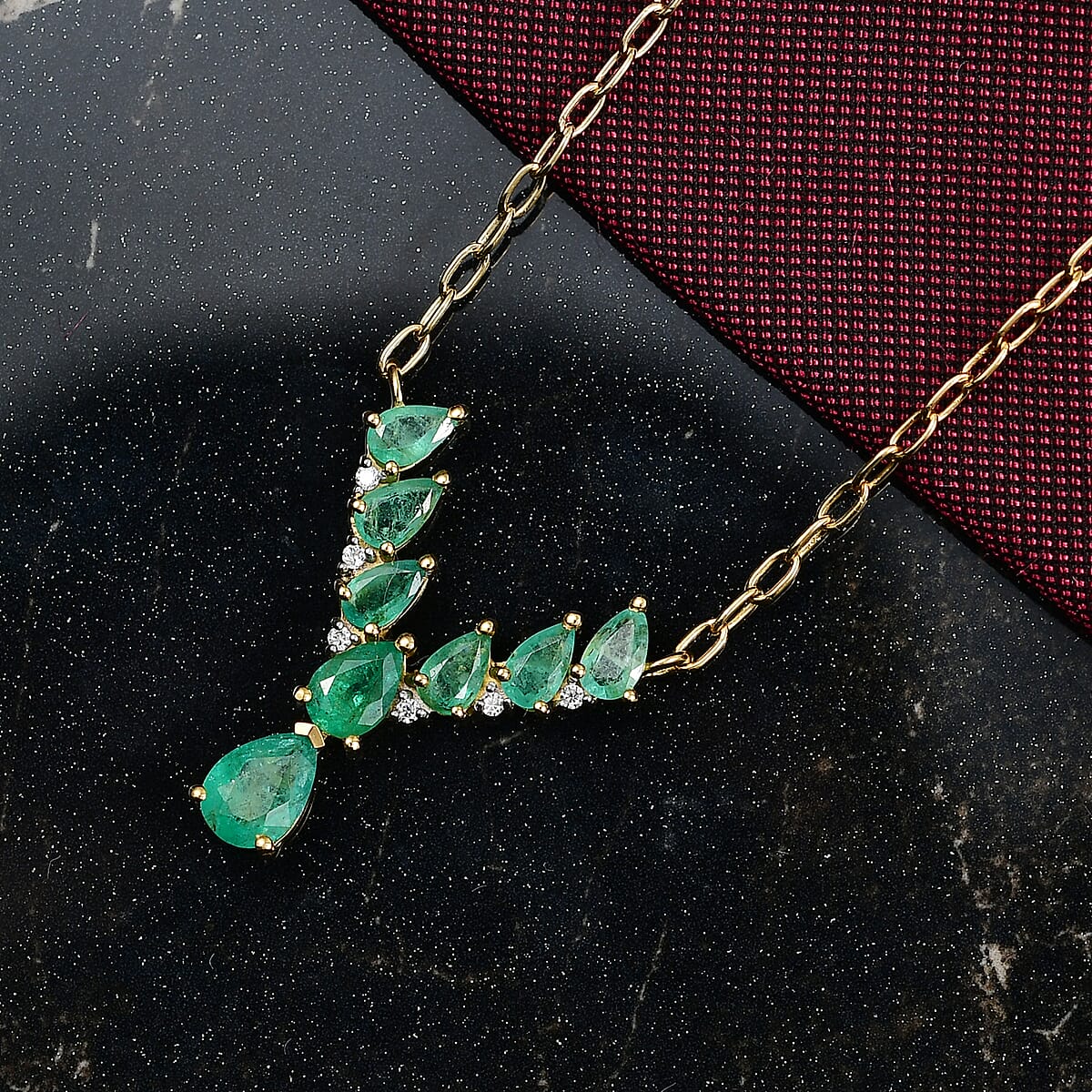 D'Joy AAA Kagem Zambian Emerald and Moissanite 2.10 ctw Necklace in 18K Vermeil Yellow Gold Over Sterling Silver 18 Inches image number 1