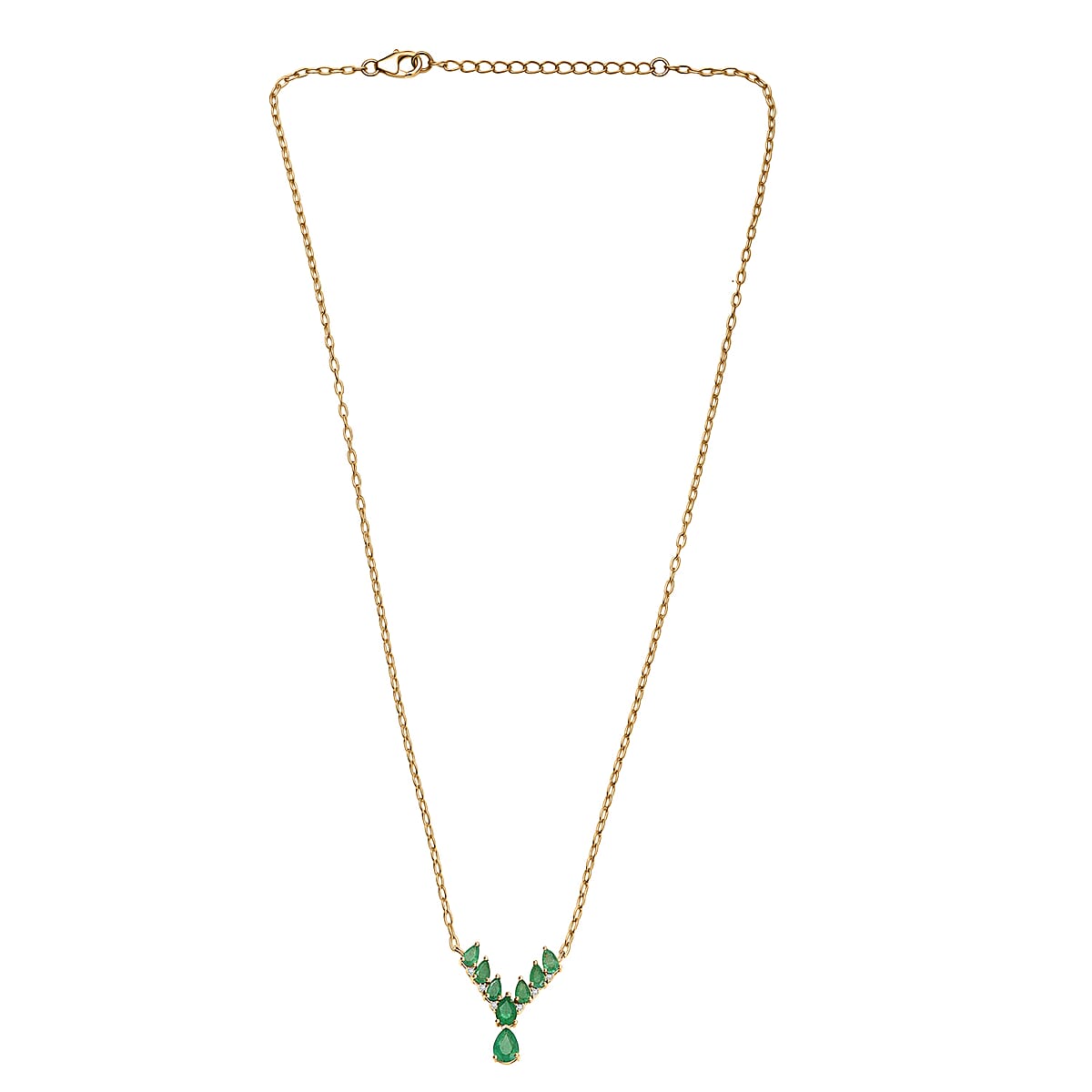 D'Joy AAA Kagem Zambian Emerald and Moissanite 2.10 ctw Necklace in 18K Vermeil Yellow Gold Over Sterling Silver 18 Inches image number 3