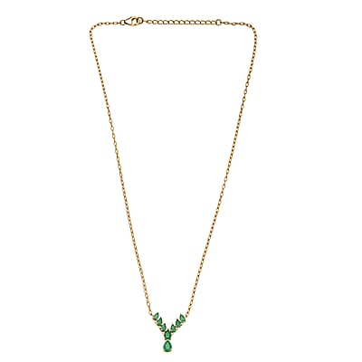 D'Joy AAA Kagem Zambian Emerald and Moissanite 2.10 ctw Necklace in 18K Vermeil Yellow Gold Over Sterling Silver 18 Inches