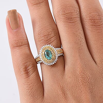 D'Joy Premium Kagem Zambian Emerald, Multi Gemstone Ring in 18K Vermeil YG Over Sterling Silver (Size 10.0) 1.40 ctw