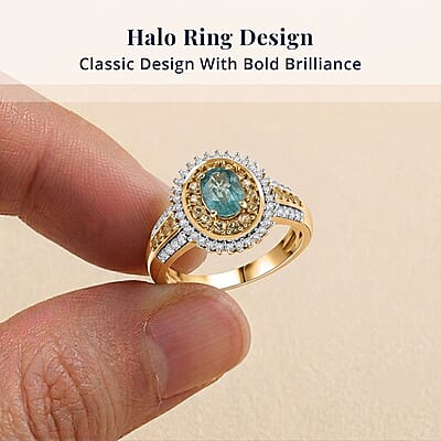 D'Joy Premium Kagem Zambian Emerald, Multi Gemstone Ring in 18K Vermeil YG Over Sterling Silver (Size 10.0) 1.40 ctw