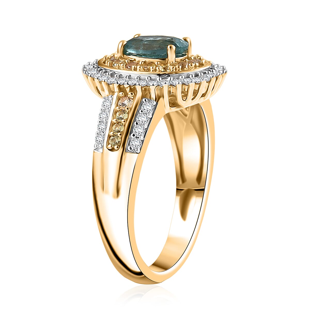 D'Joy Premium Kagem Zambian Emerald, Multi Gemstone Ring in 18K Vermeil YG Over Sterling Silver (Size 6.0) 1.40 ctw image number 3