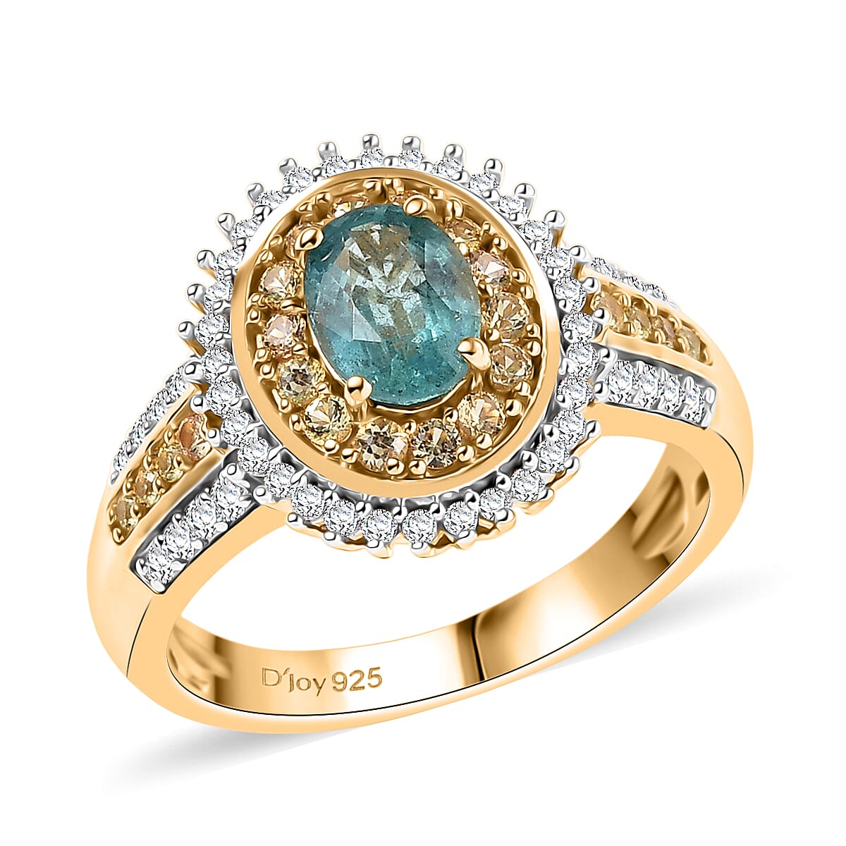 D'Joy Premium Kagem Zambian Emerald and Multi Gemstone 1.40 ctw Ring in 18K Vermeil Yellow Gold Over Sterling Silver (Size 7.0) image number 0