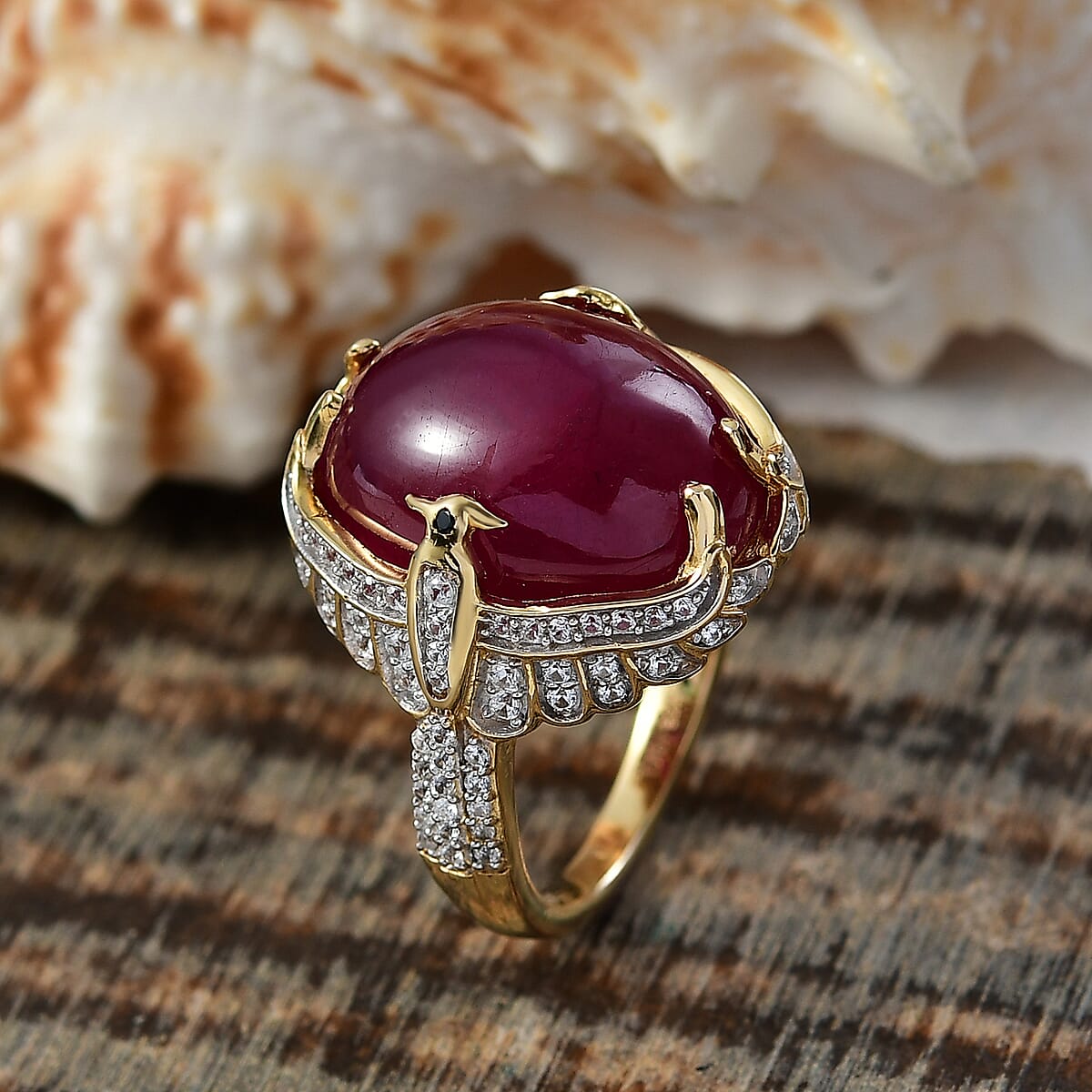 D'Joy African Ruby (FF) and Multi Gemstone 22.35 ctw Ring in 18K Vermeil Yellow Gold Over Sterling Silver (Size 10.0) image number 1