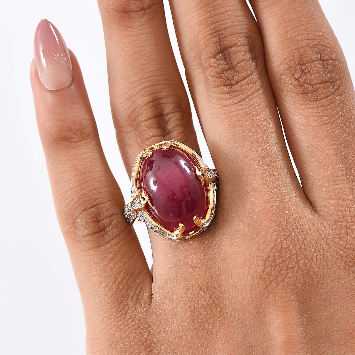 D'Joy African Ruby (FF) and Multi Gemstone 22.35 ctw Ring in 18K Vermeil Yellow Gold Over Sterling Silver (Size 10.0) image number 2