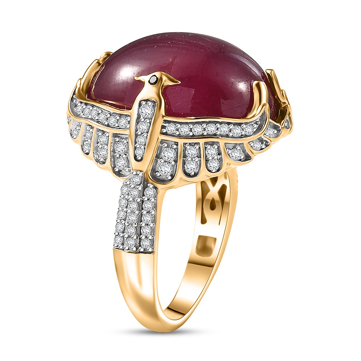 D'Joy African Ruby (FF) and Multi Gemstone 22.35 ctw Ring in 18K Vermeil Yellow Gold Over Sterling Silver (Size 10.0) image number 3