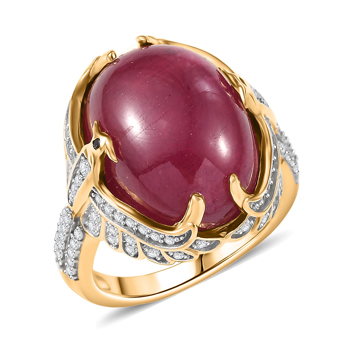 D'Joy African Ruby (FF) and Multi Gemstone 22.35 ctw Ring in 18K Vermeil Yellow Gold Over Sterling Silver (Size 10.0) image number 0