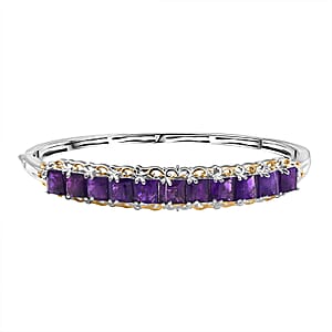 Doorbuster EverTrue African Amethyst 11.90 ctw Bangle Bracelet in 18K YG Plated and Platinum Bond (7.25 In)
