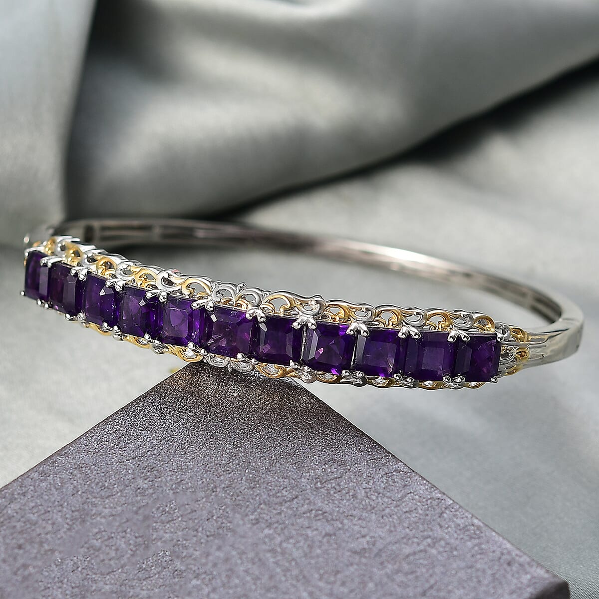 Doorbuster EverTrue African Amethyst 11.90 ctw Bangle Bracelet in 18K YG Plated and Platinum Bond (7.25 In) image number 1