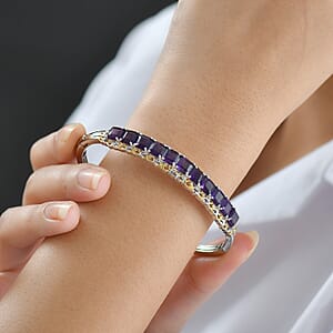 EverTrue African Amethyst 11.90 ctw Bangle Bracelet in 18K YG Plated and Platinum Bond (7.25 In)