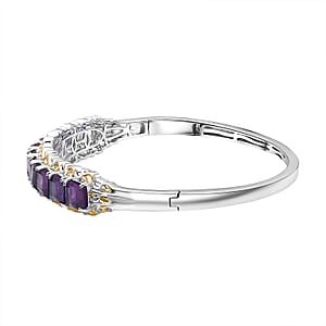 EverTrue African Amethyst 11.90 ctw Bangle Bracelet in 18K YG Plated and Platinum Bond (7.25 In)