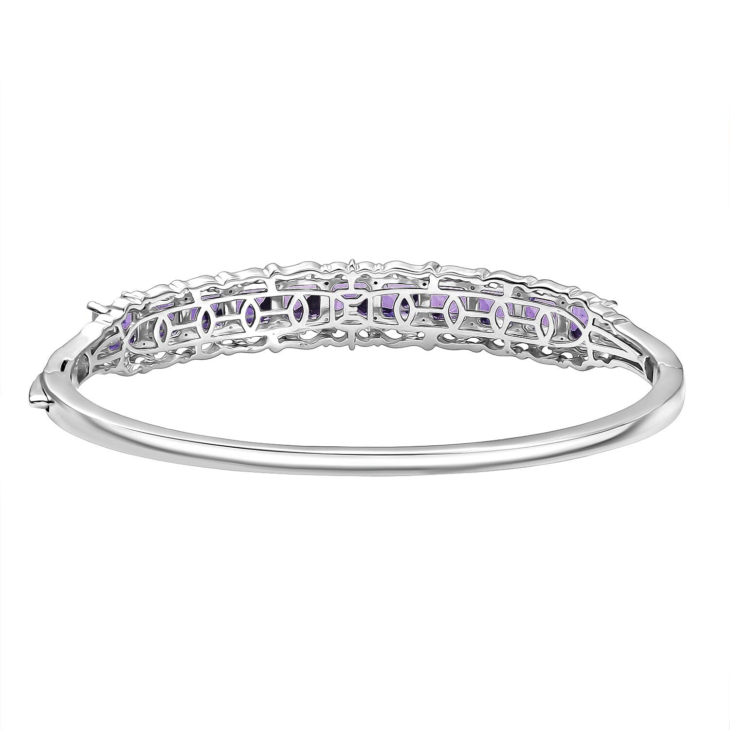 EverTrue African Amethyst 11.90 ctw Art Nouveau Bangle Bracelet in 18K YG Plated and Platinum Bond (7.25 In)