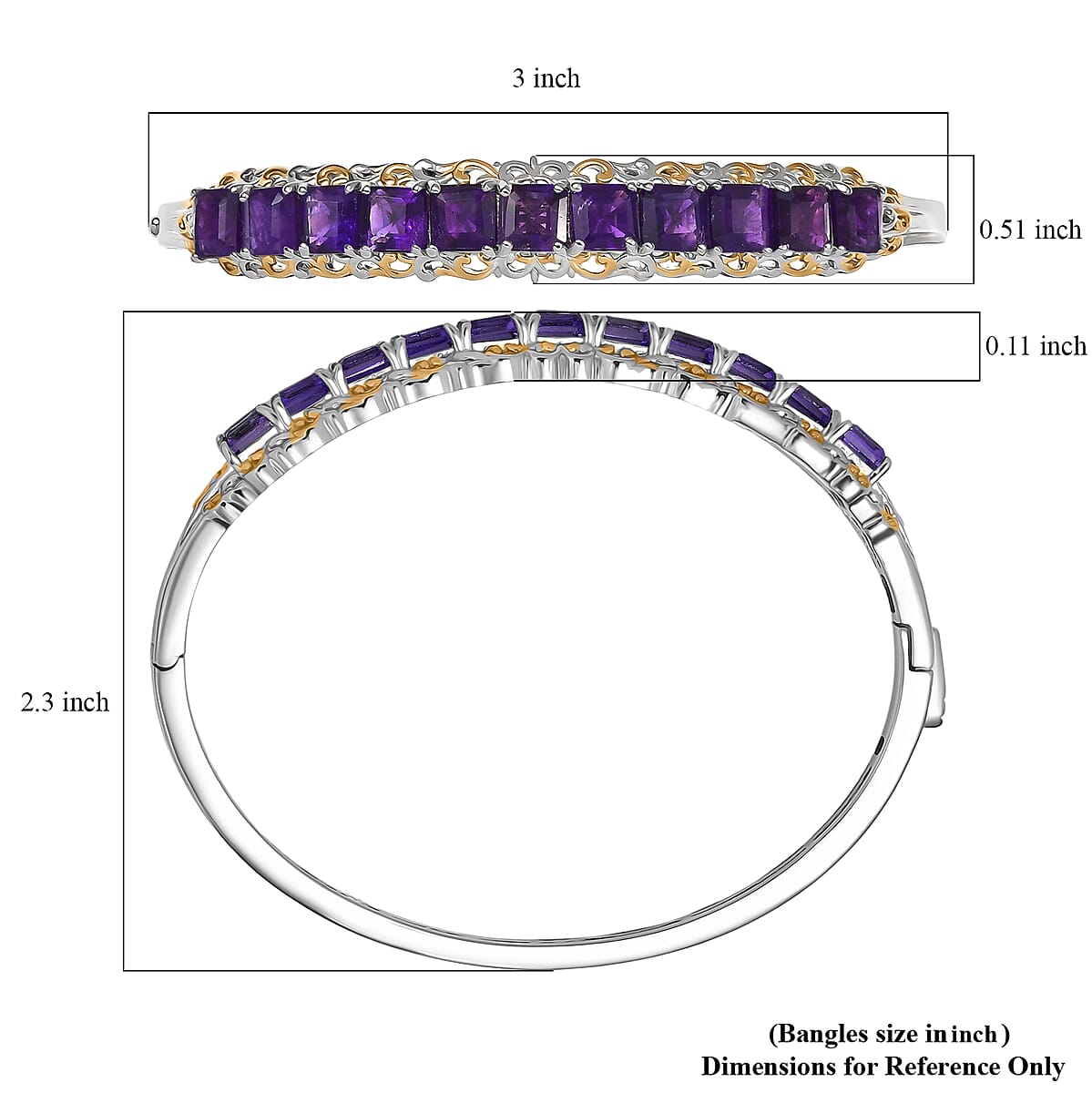 Doorbuster EverTrue African Amethyst 11.90 ctw Bangle Bracelet in 18K YG Plated and Platinum Bond (7.25 In) image number 5