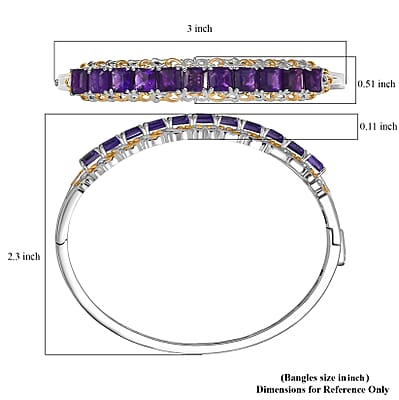EverTrue African Amethyst 11.90 ctw Art Nouveau Bangle Bracelet in 18K YG Plated and Platinum Bond (7.25 In)
