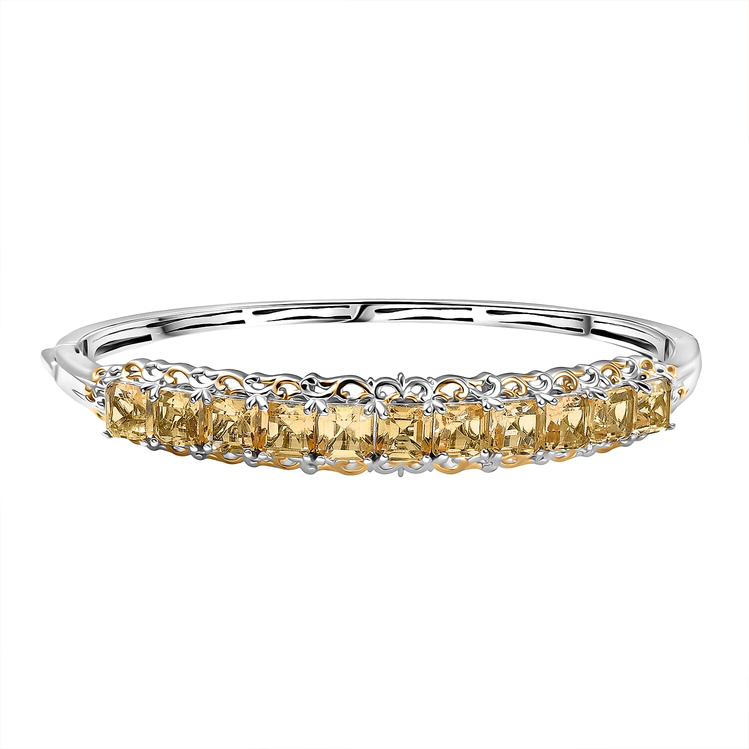 EverTrue Brazilian Citrine 12.60 ctw Art Nouveau Bangle Bracelet in 18K YG Plated and Platinum Bond (7.25 In)