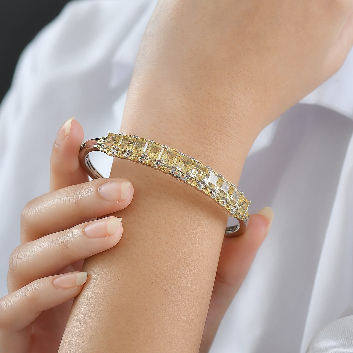 Doorbuster EverTrue Brazilian Citrine 12.60 ctw Bangle Bracelet in 18K YG Plated and Platinum Bond (7.25 In) image number 2