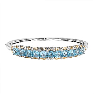 EverTrue Sky Blue Topaz 15.90 ctw Bangle Bracelet in 18K YG Plated and Platinum Bond (7.25 In)