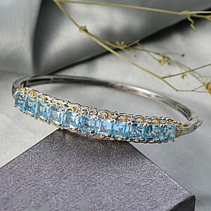 EverTrue Sky Blue Topaz 15.90 ctw Art Nouveau Bangle Bracelet in 18K YG Plated and Platinum Bond (7.25 In)