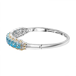 EverTrue Sky Blue Topaz 15.90 ctw Art Nouveau Bangle Bracelet in 18K YG Plated and Platinum Bond (7.25 In)
