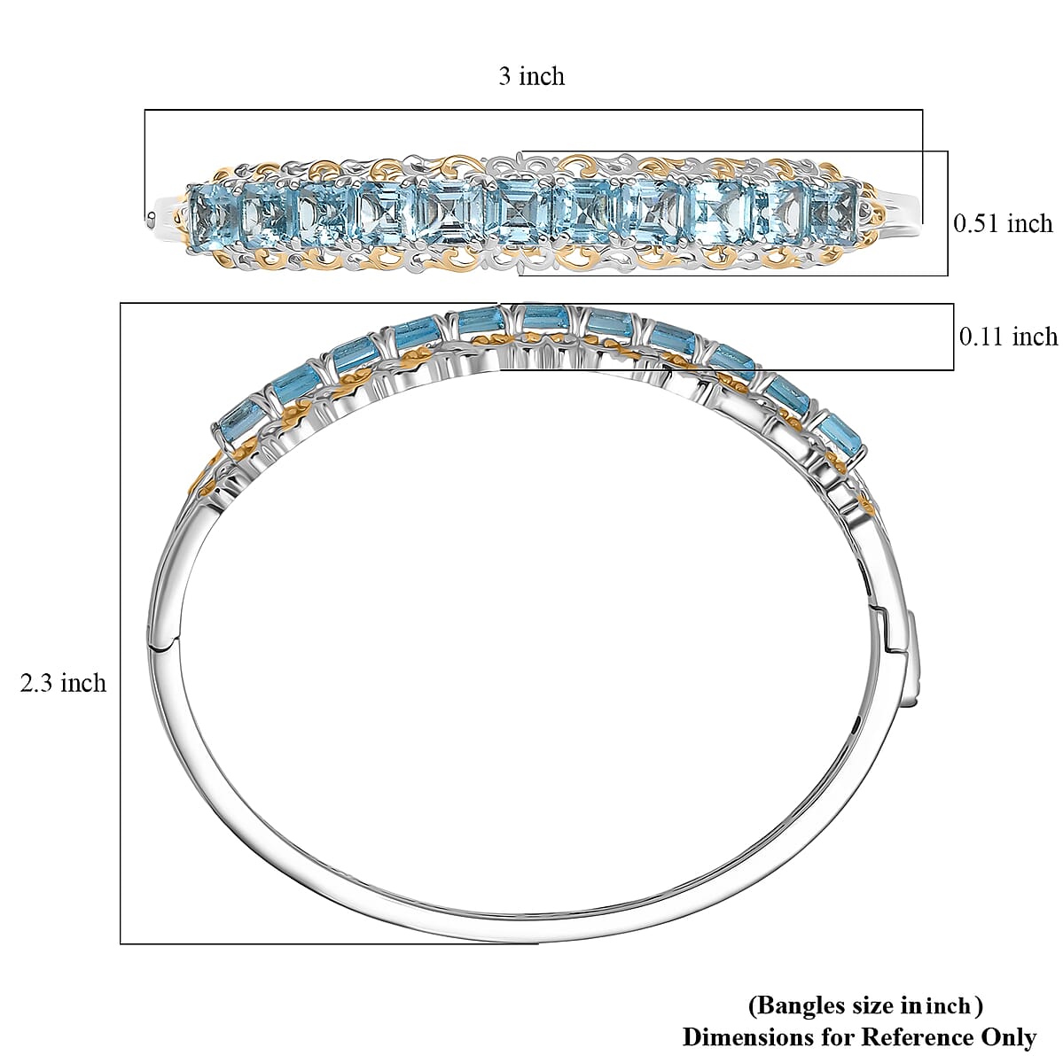 EverTrue Sky Blue Topaz 15.90 ctw Bangle Bracelet in 18K YG Plated and Platinum Bond (7.25 In) image number 5