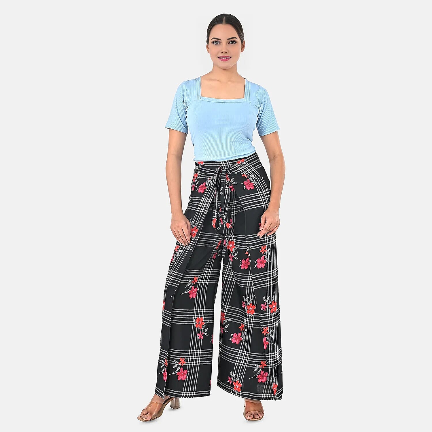 Black Floral Printed Boho Wrap Pants - One Size Fits Most