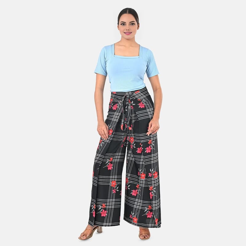 Black Floral Printed Boho Wrap Pants - One Size Fits Most