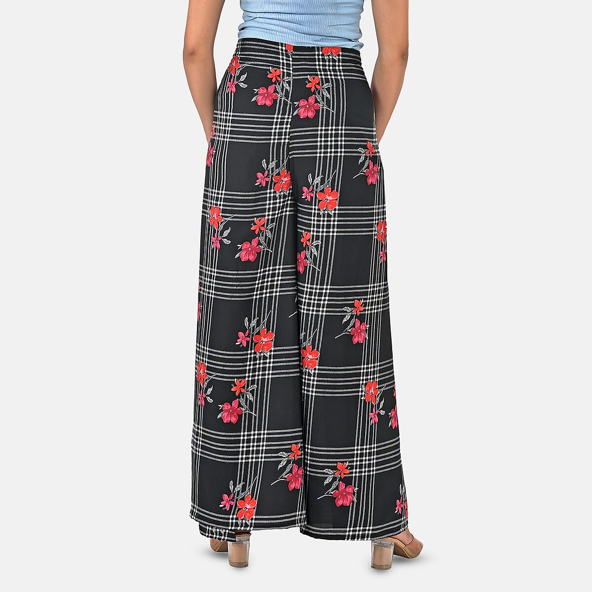 Black Floral Printed Boho Wrap Pants - One Size Fits Most image number 1