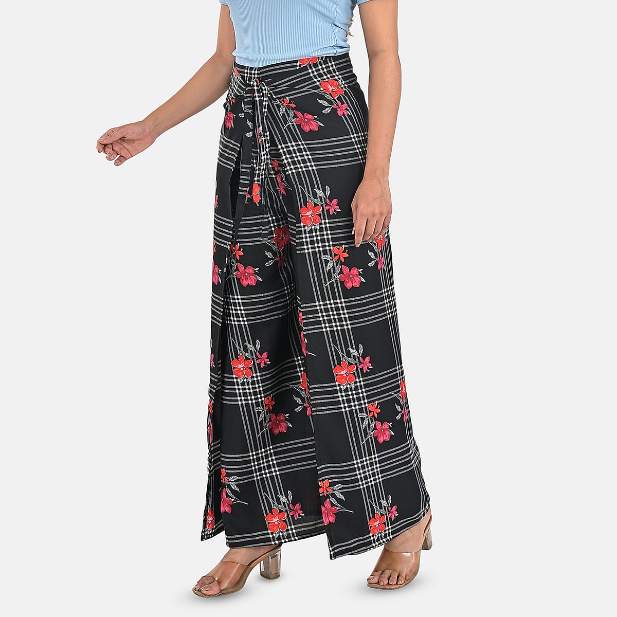 Black Floral Printed Boho Wrap Pants - One Size Fits Most image number 2