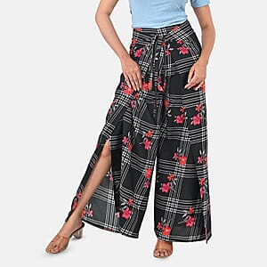Black Floral Printed Boho Wrap Pants - One Size Fits Most