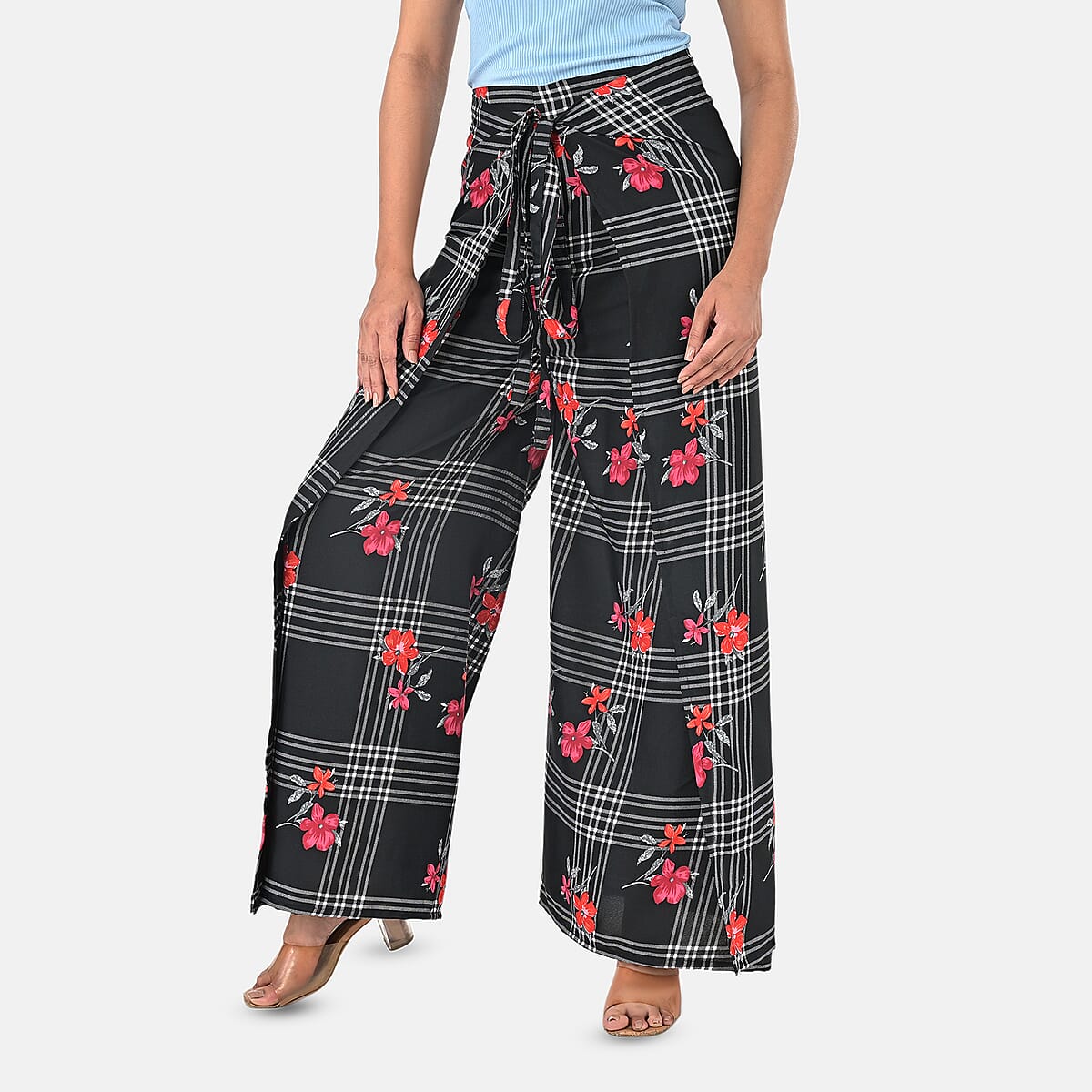 Black Floral Printed Boho Wrap Pants - One Size Fits Most image number 4