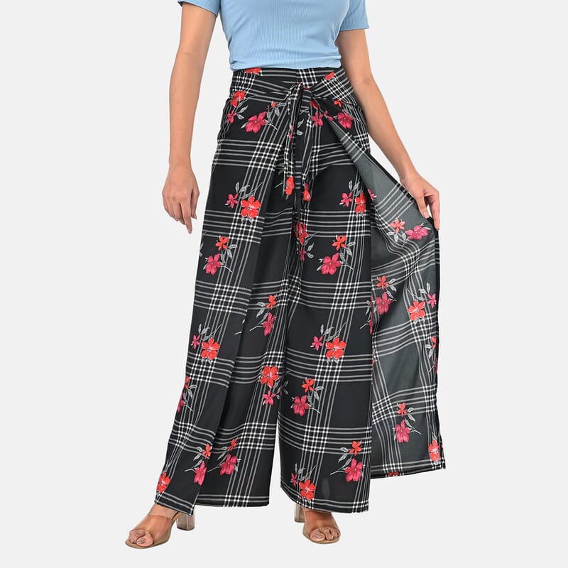 Black Floral Printed Boho Wrap Pants - One Size Fits Most