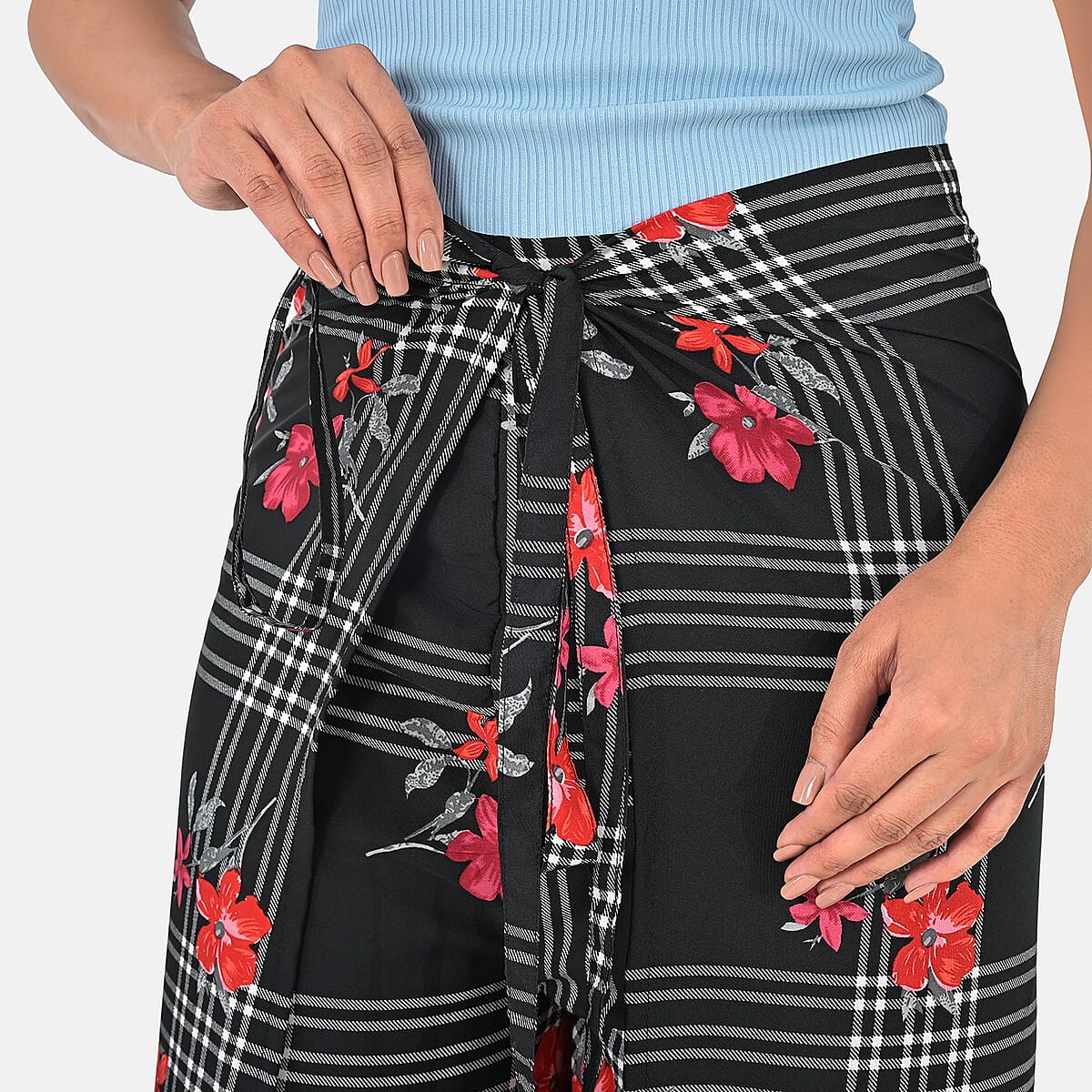 Black Floral Printed Boho Wrap Pants - One Size Fits Most image number 6