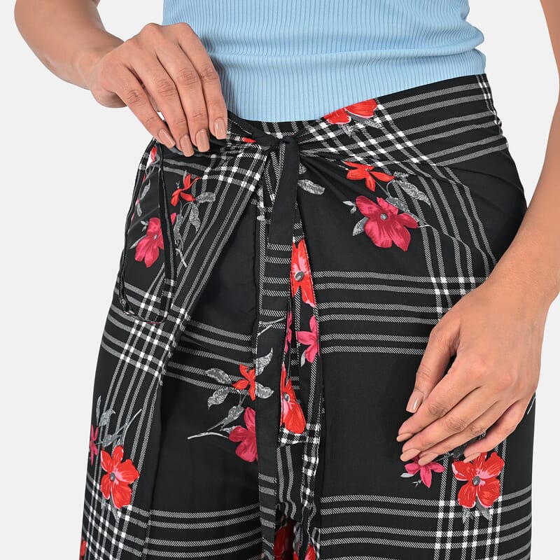Black Floral Printed Boho Wrap Pants - One Size Fits Most