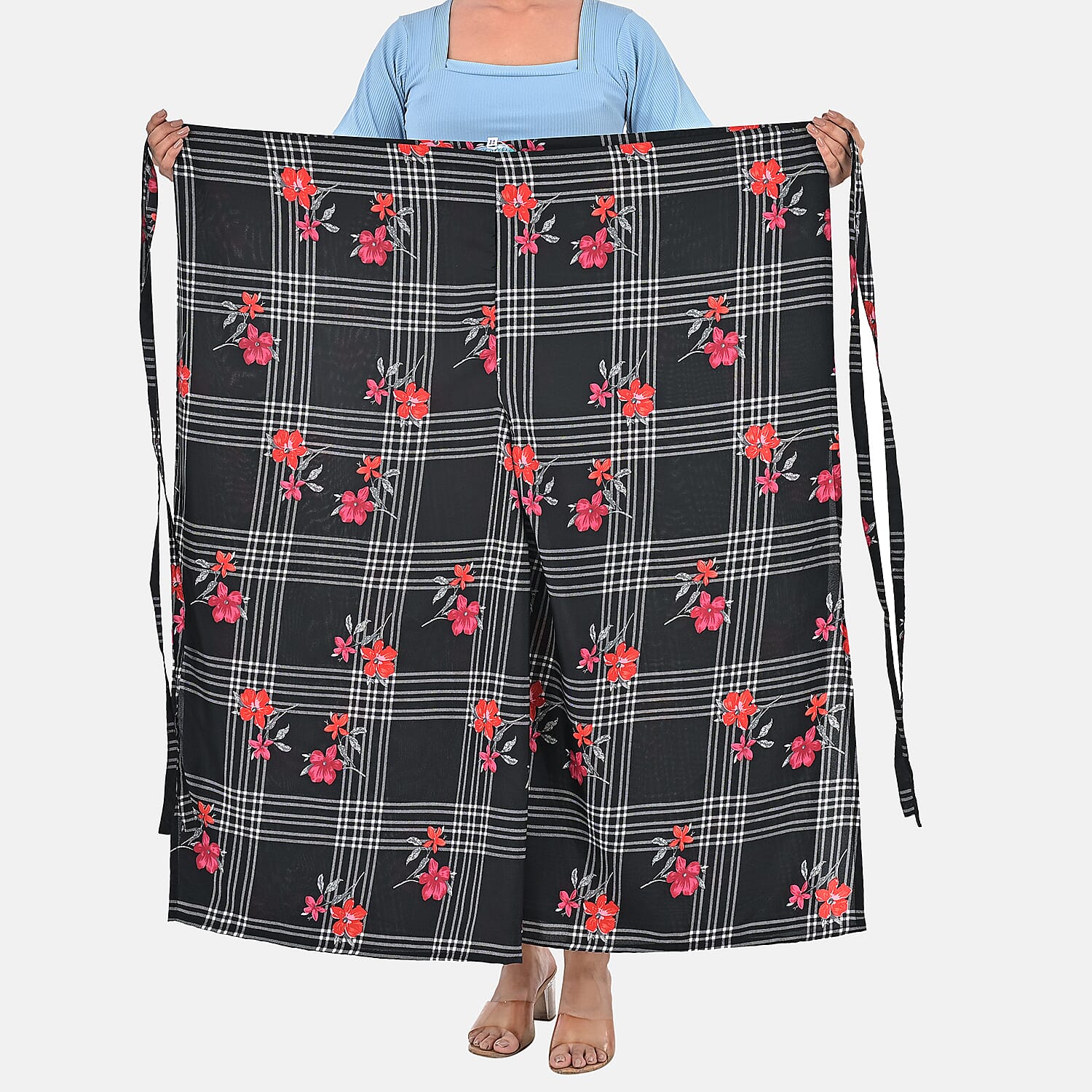 Black Floral Printed Boho Wrap Pants - One Size Fits Most