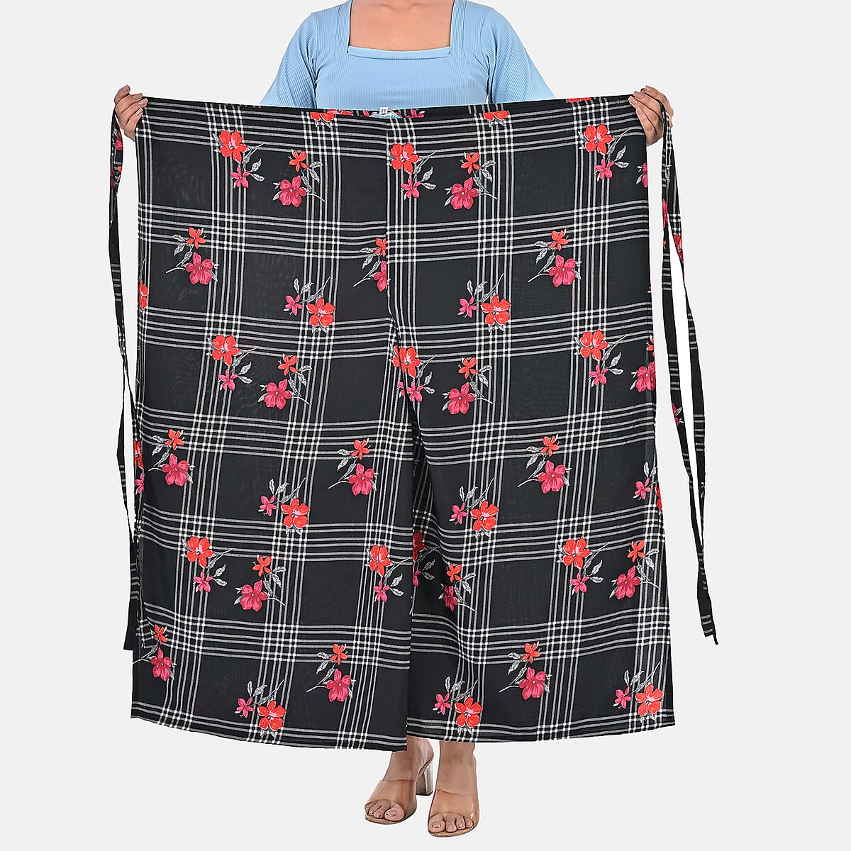 Black Floral Printed Boho Wrap Pants - One Size Fits Most image number 9