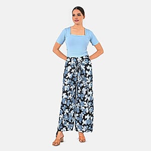 Navy Floral Printed Boho Wrap Pants - One Size Fits Most