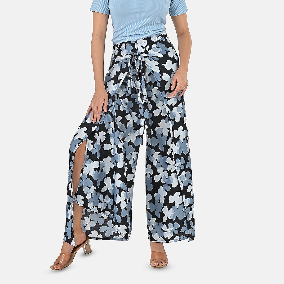 Navy Floral Printed Boho Wrap Pants - One Size Fits Most image number 3