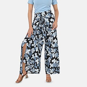 Navy Floral Printed Boho Wrap Pants - One Size Fits Most