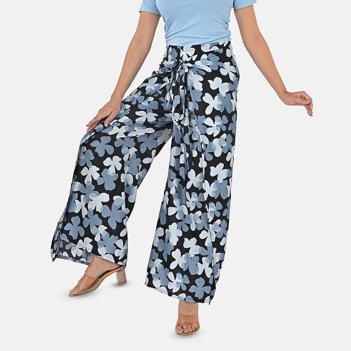 Navy Floral Printed Boho Wrap Pants - One Size Fits Most image number 4