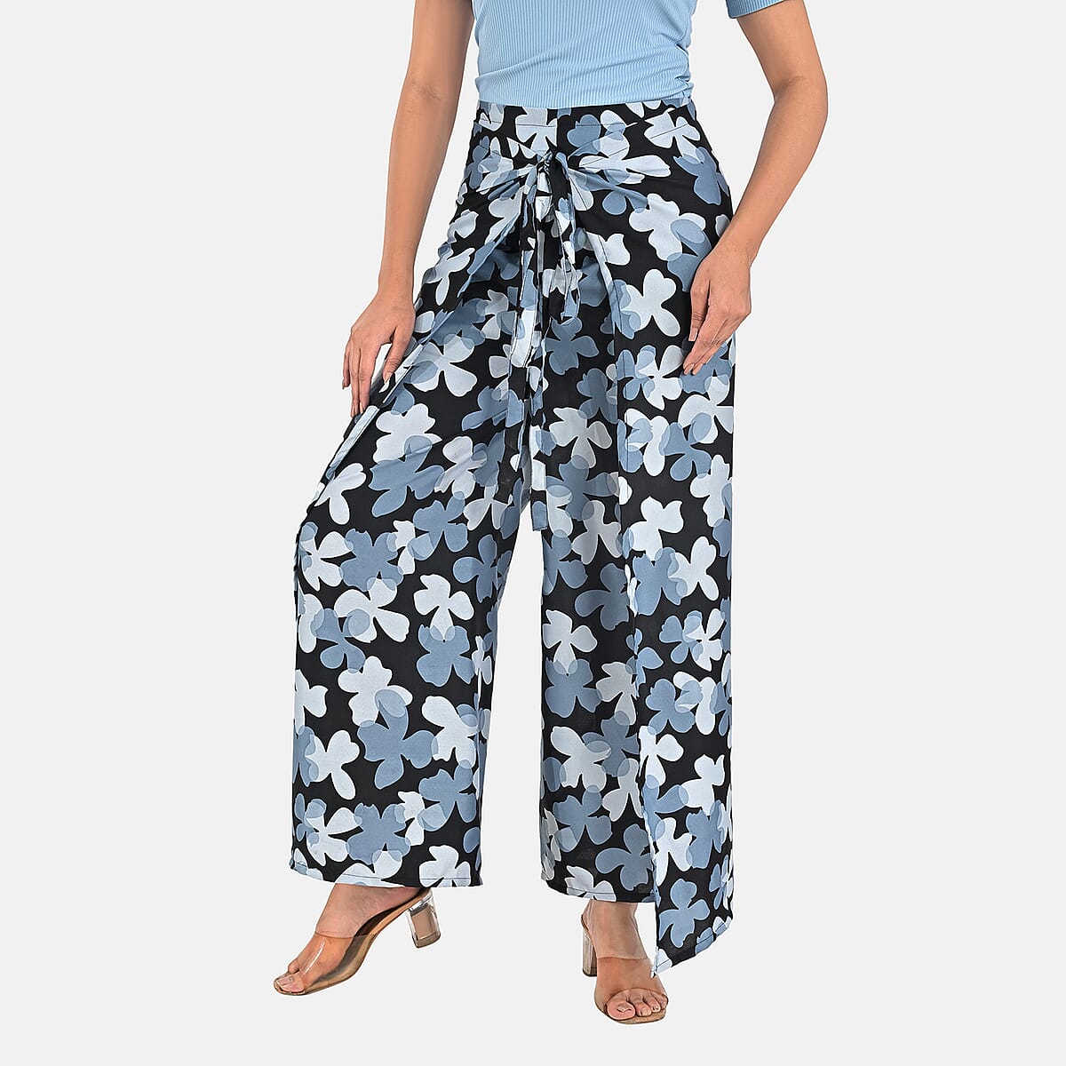 Navy Floral Printed Boho Wrap Pants - One Size Fits Most image number 5