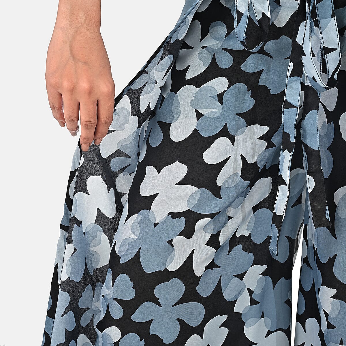 Navy Floral Printed Boho Wrap Pants - One Size Fits Most image number 7