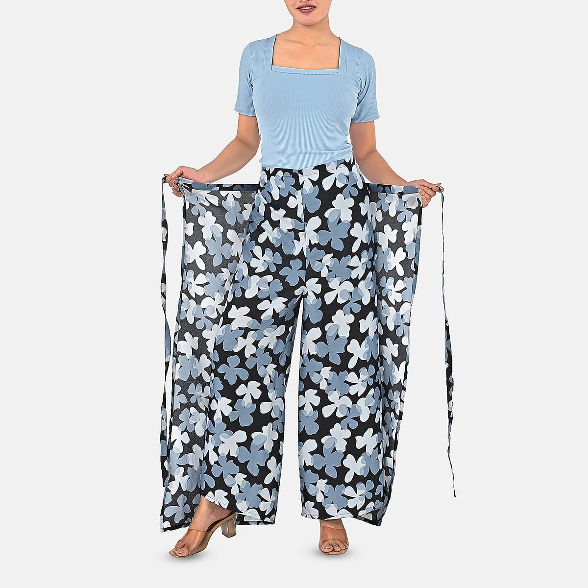 Navy Floral Printed Boho Wrap Pants - One Size Fits Most image number 8