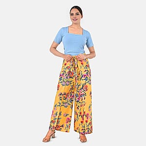 Beige Floral Printed Boho Wrap Pants - One Size Fits Most