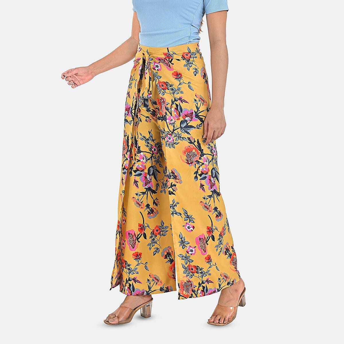 Beige Floral Printed Boho Wrap Pants - One Size Fits Most image number 2